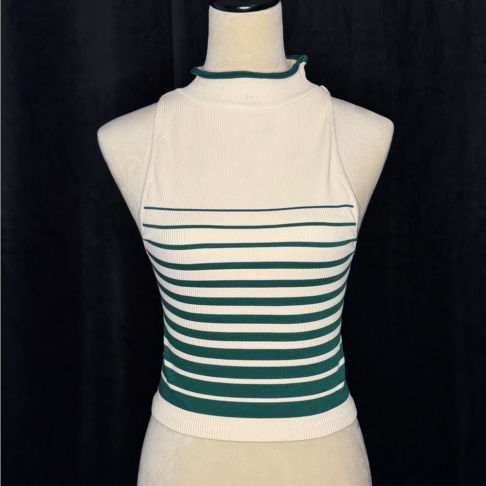 Free People High-Five Striped Mock-Neck Tank - NWOT